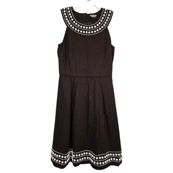 kate spade Dresses & Skirts - Kate‎ Spade Women's Sz 4 Fit & Flare Dress Brown 100% Linen Beaded Sleeveless